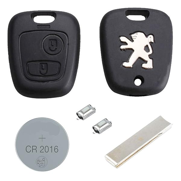 DIY Repair Kit 2 Button Remote Car Key Fob Case with HU83 Blade 2 Micro Switches Battery Suitable Replacement for Peugeot 107 207 307 407 106 206 306 406 Keys Fobs Cars Vans